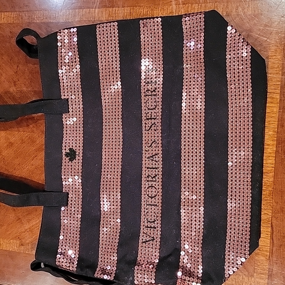 Black and Pink Victoria's Secret Sequin Tote Bag